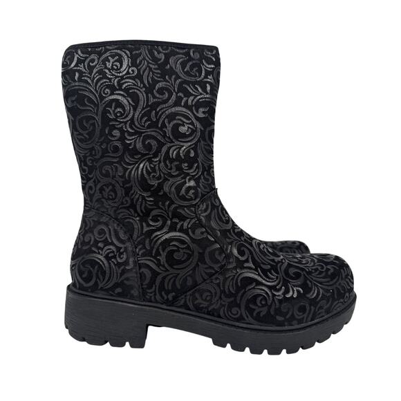 Alegria Chalet Mid Boots Rococo Womens 8-8.5 EU38 Black Leather Pattern Lined - Picture 1 of 11